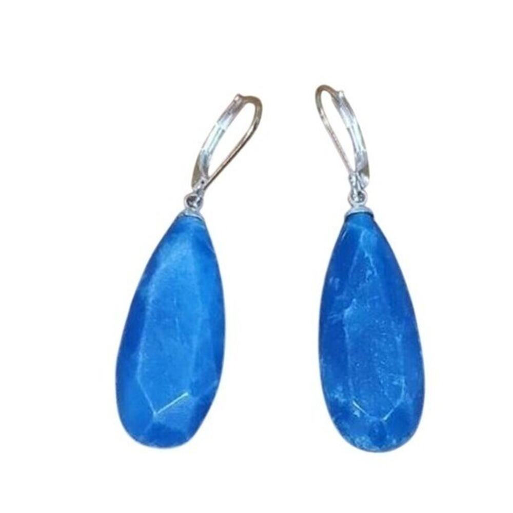 Lucky Brand Blue Faceted Teardrop Dangle Earrings Silver Leverback Drop Earrings